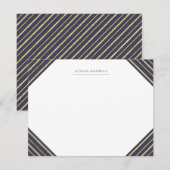 Marine en Gold Stripes Monogrammed Stationery Notitiekaartje (Voorkant / Achterkant)