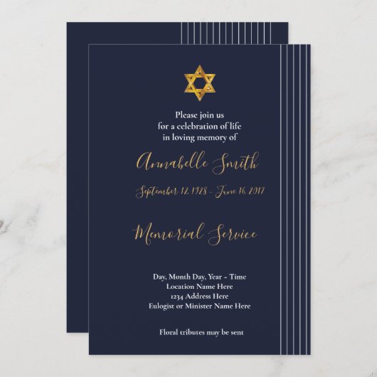 Marine en Golden Star of David Loving Memory Kaart (Voorkant / Achterkant)