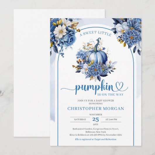 Marine en goud bloemen een beetje pompoen krans bo kaart (Voorkant / Achterkant)