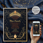 Marine en Goud Bloemen Kroon Quinceañera Party Kaart