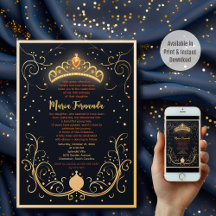 Marine en Goud Bloemen Kroon Quinceañera Party