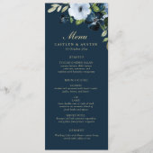Marine en goud bloemenbruiloft menu (Voorkant)