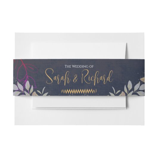 Marine en Goud Botanisch Fluweel Luxe Huwelijk Uitnodigingen Wikkel (Voorkant Voorbeeld)