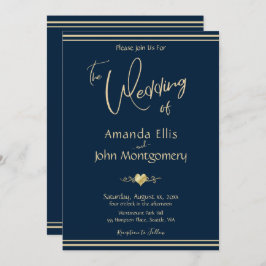 Marine en Goud Elegant Bruiloft Kaart