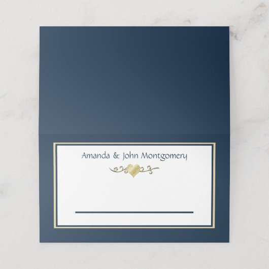 Marine en Goud Elegant Bruiloft Plaatskaartje (Buitenkant ongevouwen)