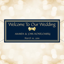 Marine en Goud Elegant Bruiloft Receptie Banner