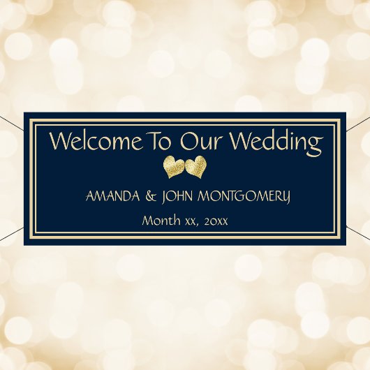 Marine en Goud Elegant Bruiloft Receptie Banner