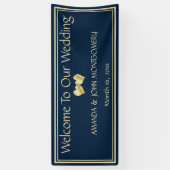 Marine en Goud Elegant Bruiloft Receptie Banner (Verticaal)