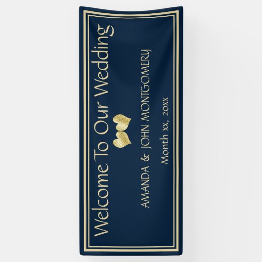 Marine en Goud Elegant Bruiloft Receptie Banner (Verticaal)
