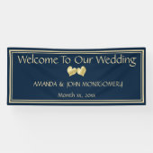 Marine en Goud Elegant Bruiloft Receptie Banner (Horizontaal)