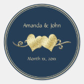 Marine en Goud Elegant Bruiloft Ronde Sticker (Voorkant)