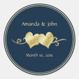 Marine en Goud Elegant Bruiloft Ronde Sticker