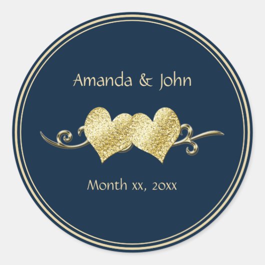 Marine en Goud Elegant Bruiloft Ronde Sticker (Voorkant)