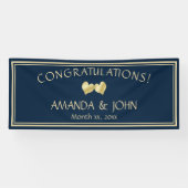 Marine en goud Elegante bruiloft Gefeliciteerd Spandoek (Horizontaal)