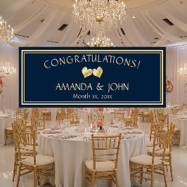 Marine en goud Elegante bruiloft Gefeliciteerd Spandoek