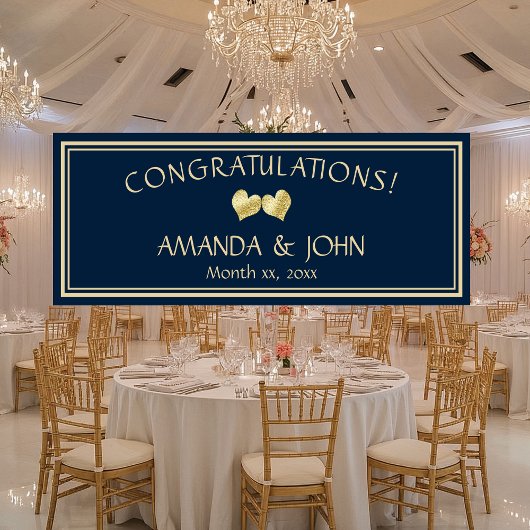 Marine en goud Elegante bruiloft Gefeliciteerd Spandoek
