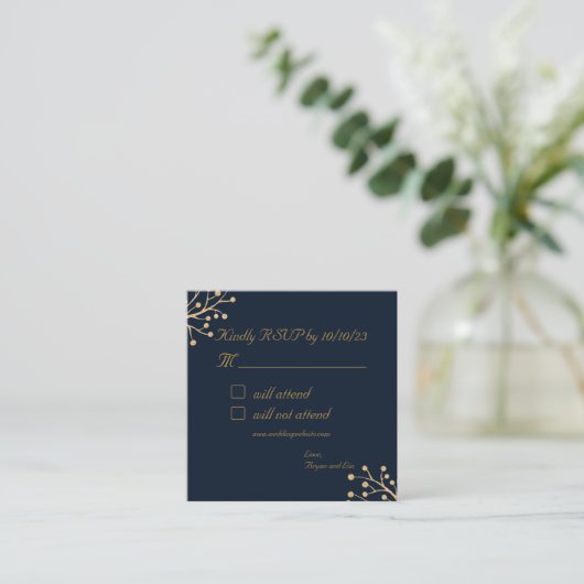 Marine en Goud Elegante bruiloft RSVP-bijsluiter Informatiekaartje (Staand voorkant)