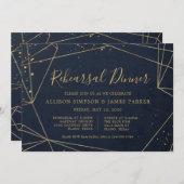 Marine en Goud Geometrisch Elegant Repetitie Diner Kaart (Voorkant / Achterkant)