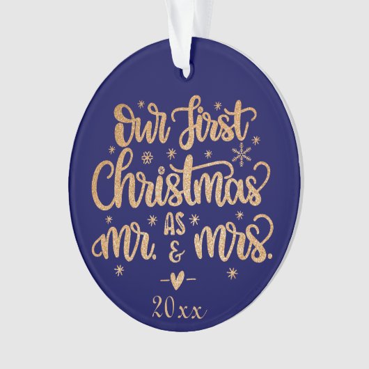 Marine en Goud Gepersonaliseerde Kerstmis Ornament (voorkant)