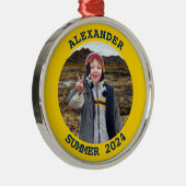 Marine en goud gepersonaliseerde ronde familiefoto metalen ornament (Rechts)