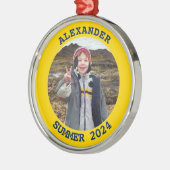 Marine en goud gepersonaliseerde ronde familiefoto metalen ornament (Links)