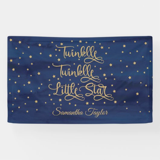 Marine en goud glitter twinkle twinkle kleine ster spandoek (Horizontaal)