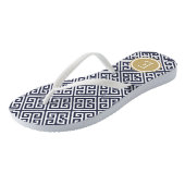 Marine en Goud Griekse Sleutel Monogram Teenslippers (Schuin)