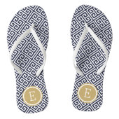 Marine en Goud Griekse Sleutel Monogram Teenslippers (Voetbed)