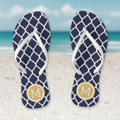 Marine en Goud Marokkaanse Quatrefoil Monogram Teenslippers