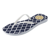 Marine en Goud Marokkaanse Quatrefoil Monogram Teenslippers (Schuin)