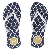 Marine en Goud Marokkaanse Quatrefoil Monogram Teenslippers (Voetbed)