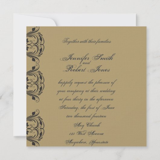 Marine en Goud Masquerade Bruiloft Uitnodiging (Achterkant)