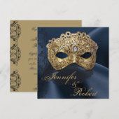 Marine en Goud Masquerade Bruiloft Uitnodiging (Voorkant / Achterkant)
