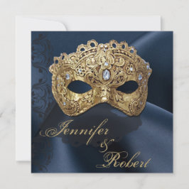 Marine en Goud Masquerade Bruiloft Uitnodiging