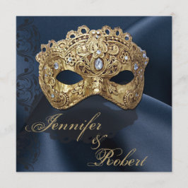 Marine en Goud Masquerade Bruiloft Uitnodiging