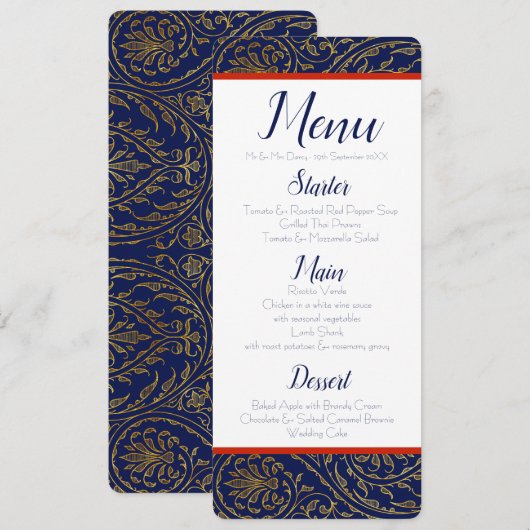 Marine en Goud Menu Kaart (Voorkant / Achterkant)