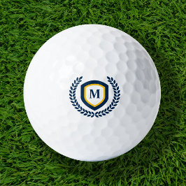 Marine en Goud Monogram Logo Wapenschild Golfballen