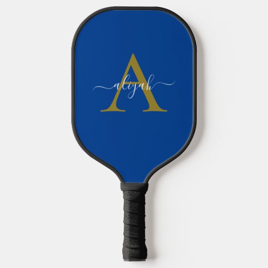 Marine en Goud Monogram Script Naam Custom Pickleball Paddle (Voorkant)