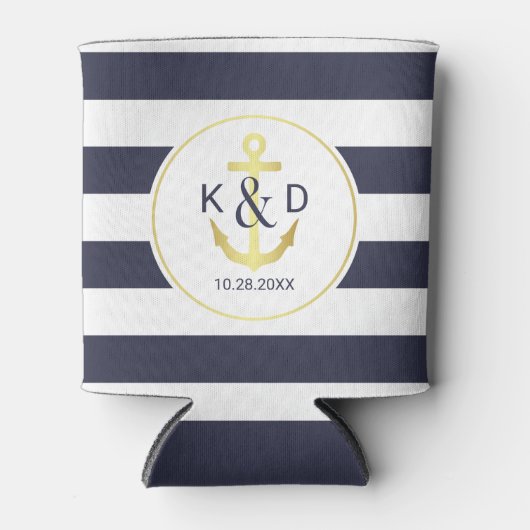 Marine en Goud nautische bruiloft Blikjeskoeler (Voorkant)