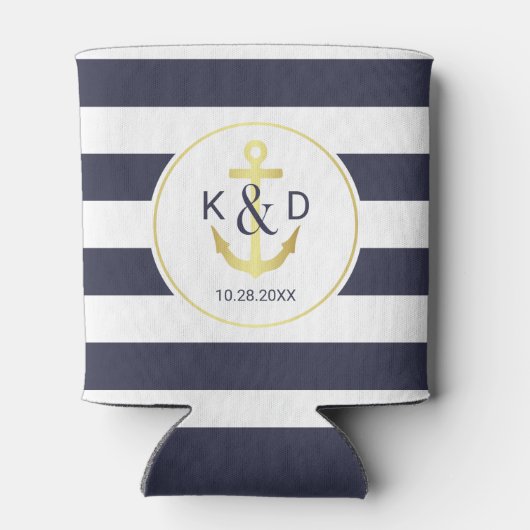 Marine en Goud nautische bruiloft Blikjeskoeler (Achterkant)