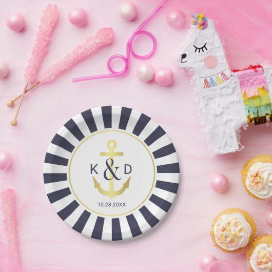 Marine en Goud nautische bruiloft Papieren Bordje (Feest)