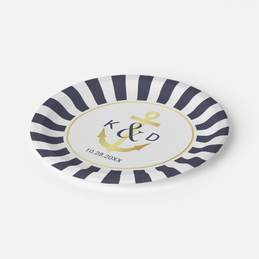 Marine en Goud nautische bruiloft Papieren Bordje (Gekanteld)