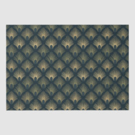 Marine en Goud Palm-Peacock Art Deco Tissue Paper Tissuepapier
