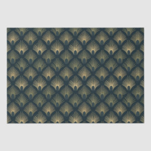Marine en Goud Palm-Peacock Art Deco Tissue Paper Tissuepapier