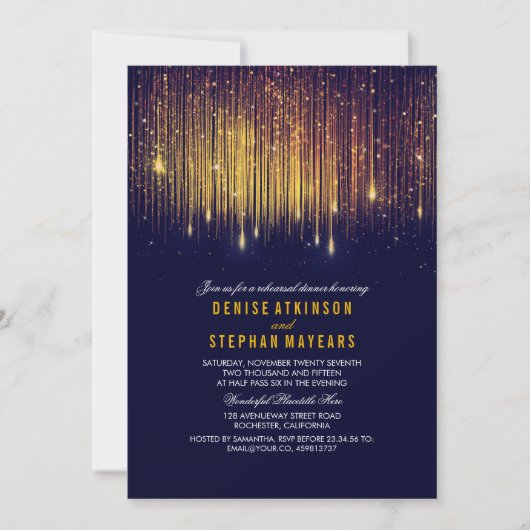 Marine en Goud Repetitie Diner String Lights Kaart (Voorkant)