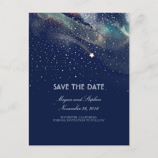 Marine en Goud Schieten Star Night Save The Date Aankondigingskaart (Voorkant)