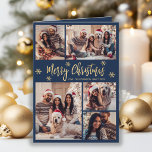 Marine en Goud Sneeuwvlok 6 Foto Collage Kerstmis Feestdagen Kaart<br><div class="desc">Moderne Eenvoudige Elegante Kalligrafie Navy en Gouden Sneeuwvlok 6 Fotocollage Vrolijk Kerstscript Gevouwen Vakantie Kaart. Deze feestelijke, minimalistische, zes (6) foto vakantie wenskaart sjabloon is voorzien van een grid foto collage, wat sneeuwvlok en zegt "Merry Christmas"! De "Merry Christmas" begroetingstekst is geschreven in een prachtig grillig handgeschreven penseellettertypescript in goud...</div>