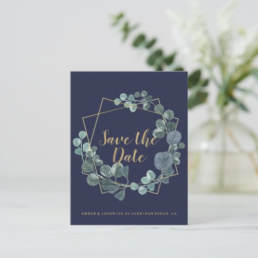 Marine en Goud terrarium botanische Save the Date Briefkaart (Staand voorkant)