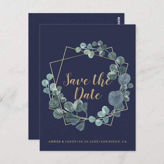 Marine en Goud terrarium botanische Save the Date Briefkaart (Voorkant / Achterkant)