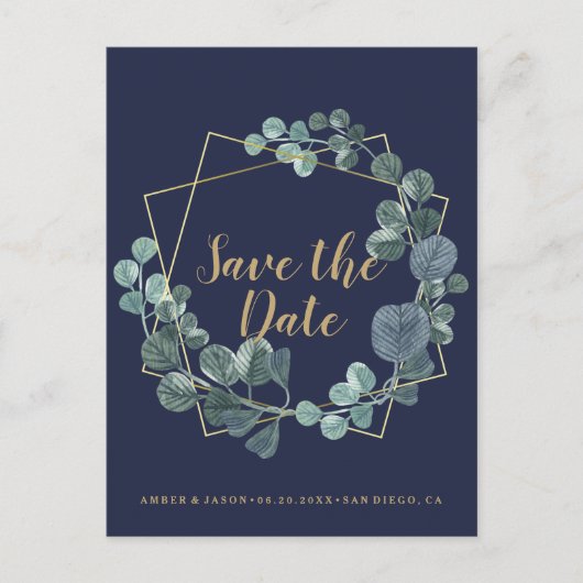 Marine en Goud terrarium botanische Save the Date Briefkaart (Voorkant)
